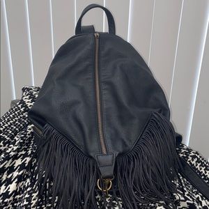 Faux leather fringe backpack purse
